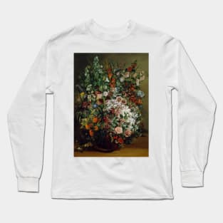 Bouquet of Flowers in a Vase by Gustave Courbet Long Sleeve T-Shirt